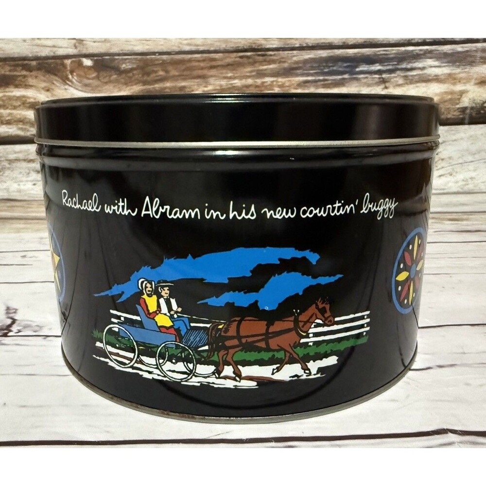 Rare Amish Mennonite Folk Biscuit Tin Humorous Colorful
